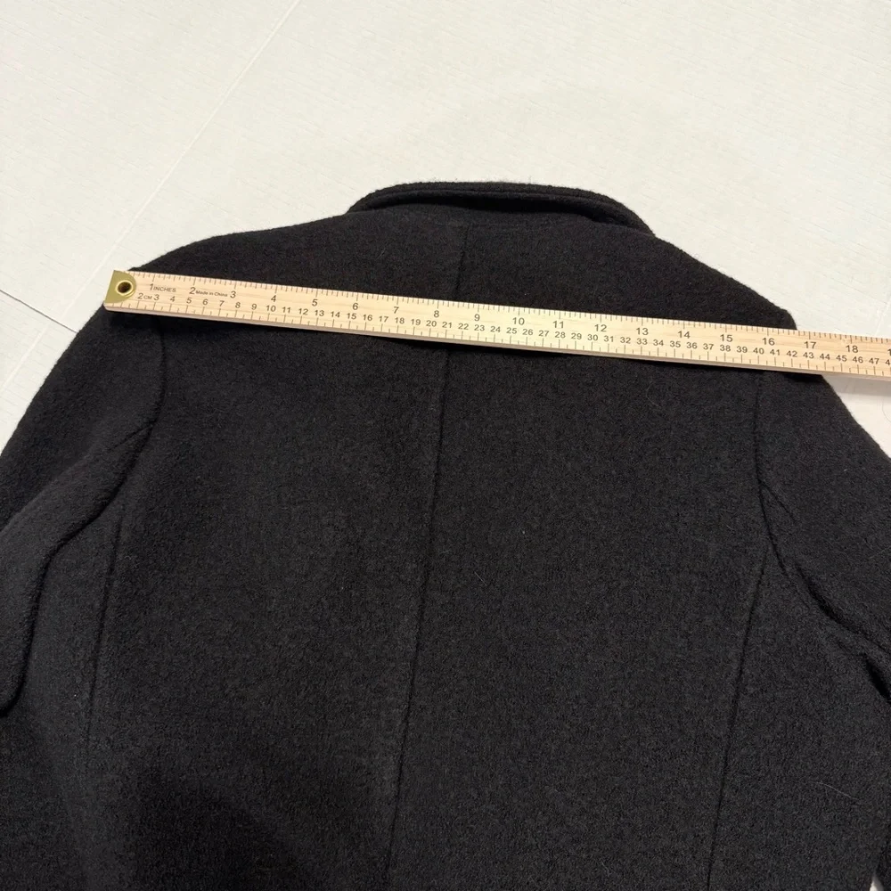 J. Crew Daphne Italian Boiled Wool Coat Women’s Size 12 Black Double Breasted - Picture 11 of 12